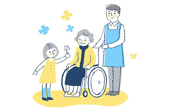 イラスト：介護士と車椅子の女性